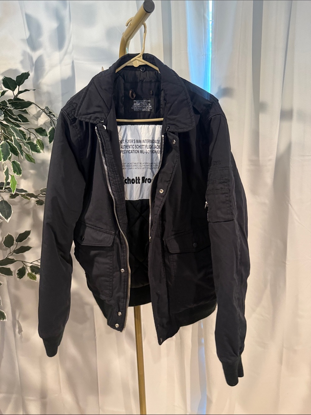 Schott Bros Vintage Men's Black Flight Bomber Jacket Large